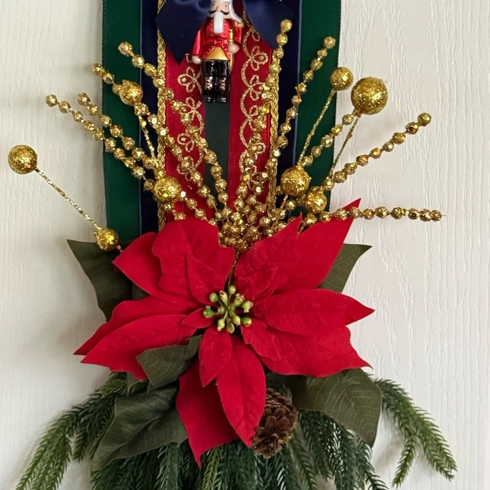 Festive over the door sided double hang holiday door decor wreath military style